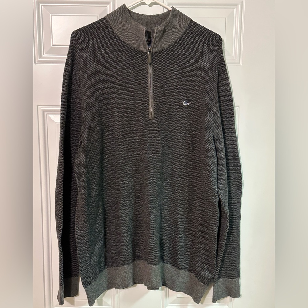 Vineyard Vines Pullover 1/4 Quarter Zip Mens XL Mock Neck Sweater Gray Knit